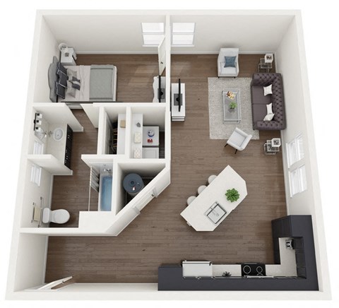 Floor plan for 1 bed, 1 bath, 791 sqft